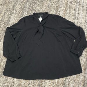 NWT lane Bryant black long sleeve tie neck blouse, size 22/24